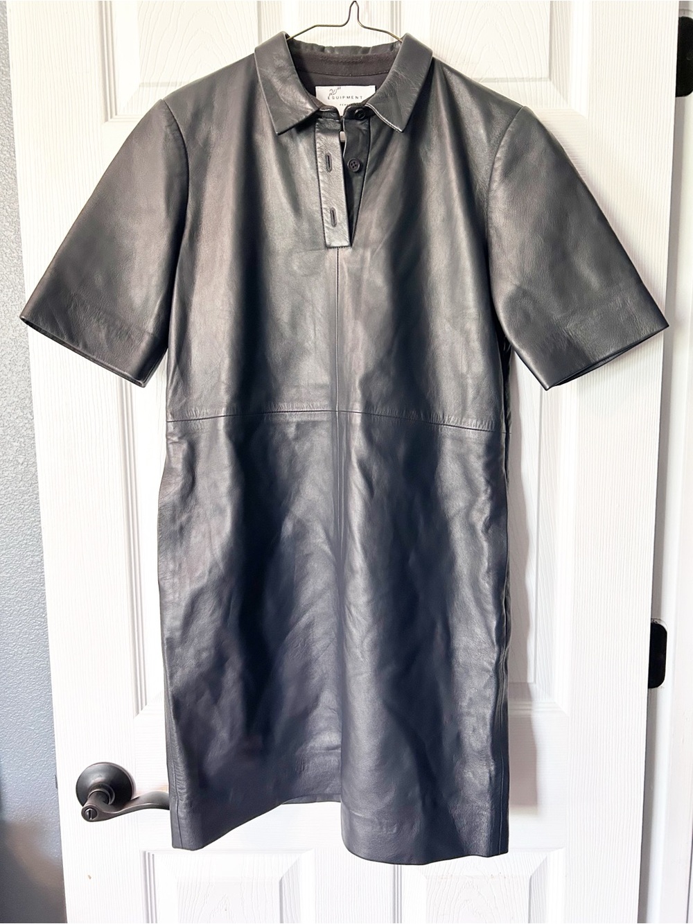 Equipment Lambs Leather Mini Dress- Short Sleeve